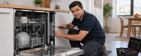 Bulaşık Makinesi üzerinde çalışan teknisyen
