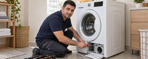 Çamaşır Makinesi üzerinde çalışan teknisyen